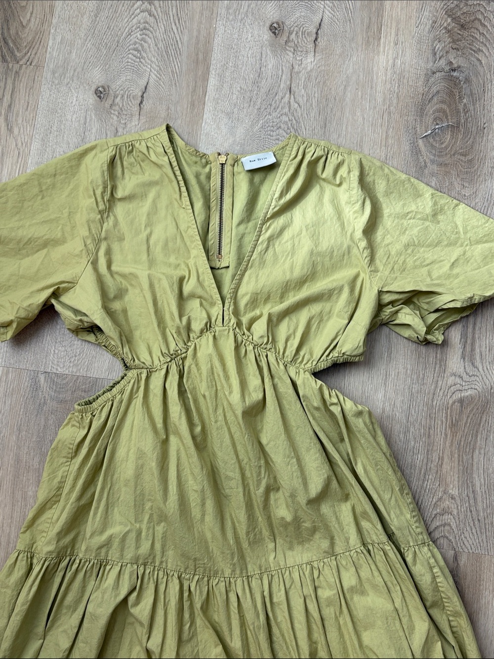 Rue Stiic Elera Maxi Dress Lime Green Embroidered Cutout Size L boho cotton - Picture 4 of 9